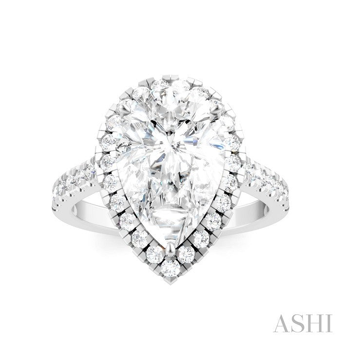3/4 Ctw Pear Shape Round Cut Diamond Halo Semi-Mount Engagement Ring in 14K White Gold