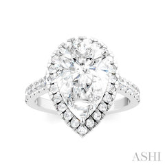 3/4 Ctw Pear Shape Round Cut Diamond Halo Semi-Mount Engagement Ring in 14K White Gold