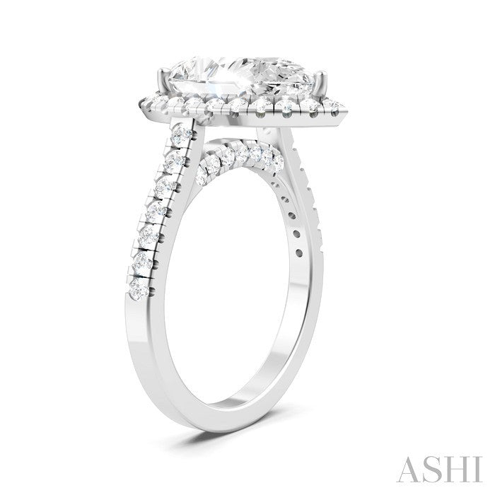 3/4 Ctw Pear Shape Round Cut Diamond Halo Semi-Mount Engagement Ring in 14K White Gold