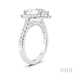 3/4 Ctw Pear Shape Round Cut Diamond Halo Semi-Mount Engagement Ring in 14K White Gold