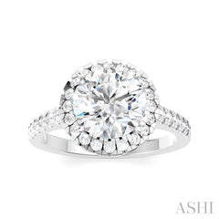 1/2 Ctw Circular Shape Round Cut Diamond Halo Semi-Mount Engagement Ring in 14K White Gold
