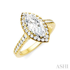 1/2 Ctw Marquise Shape Round Cut Diamond Halo Semi Mount Engagement Ring in 14K Yellow Gold