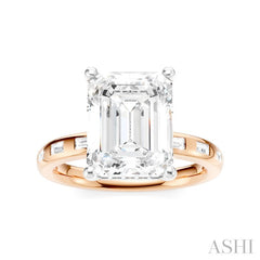 1/3 Ctw Emerald Shape Baguette and Round Cut Diamond Semi-Mount Engagement Ring in 14K Rose and White Gold