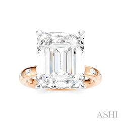 1/3 Ctw Emerald Shape Baguette and Round Cut Diamond Semi-Mount Engagement Ring in 14K Rose and White Gold