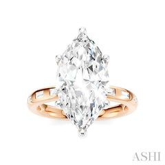 1/3 Ctw Akari Marquise Shape Baguette and Round Cut Diamond Semi Mount Engagement Ring in 14K Rose and White Gold