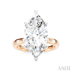 1/3 Ctw Marquise Shape Baguette and Round Cut Diamond Semi-Mount Engagement Ring in 14K Rose and White Gold