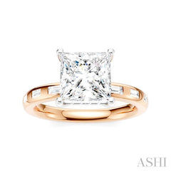 1/3 Ctw Akari Princess Shape Baguette and Round Cut Diamond Semi Mount Engagement Ring in 14K Rose and White Gold