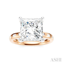 1/3 Ctw Princess Shape Baguette and Round Cut Diamond Semi-Mount Engagement Ring in 14K Rose and White Gold