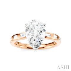 1/3 Ctw Akari Pear Shape Baguette and Round Cut Diamond Semi Mount Engagement Ring in 14K Rose and White Gold