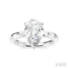 1/3 Ctw Akari Pear Shape Baguette and Round Cut Diamond Semi Mount Engagement Ring in 14K White Gold