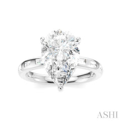 1/3 Ctw Pear Shape Baguette and Round Cut Diamond Semi-Mount Engagement Ring in 14K White Gold