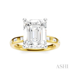 1/3 Ctw Emerald Shape Baguette and Round Cut Diamond Semi-Mount Engagement Ring in 14K Yellow and White Gold