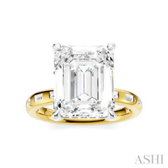 1/3 Ctw Emerald Shape Baguette and Round Cut Diamond Semi-Mount Engagement Ring in 14K Yellow and White Gold