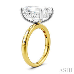 1/3 Ctw Emerald Shape Baguette and Round Cut Diamond Semi-Mount Engagement Ring in 14K Yellow and White Gold
