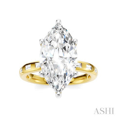 1/3 Ctw Akari Marquise Shape Baguette and Round Cut Diamond Semi Mount Engagement Ring in 14K Yellow and White Gold