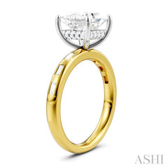 1/3 Ctw Akari Princess Shape Baguette and Round Cut Diamond Semi Mount Engagement Ring in 14K Yellow and White Gold
