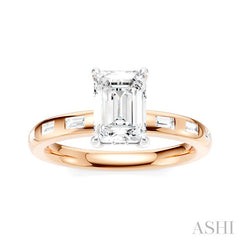 1/4 Ctw Emerald Shape Baguette and Round Cut Diamond Semi-Mount Engagement Ring in 14K Rose and White Gold
