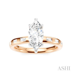1/4 Ctw Marquise Shape Baguette and Round Cut Diamond Semi-Mount Engagement Ring in 14K Rose and White Gold
