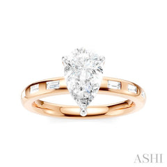 1/4 Ctw Pear Shape Baguette and Round Cut Diamond Semi-Mount Engagement Ring in 14K Rose and White Gold