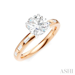 1/4 Ctw Round Shape Baguette and Round Cut Diamond Semi-Mount Engagement Ring in 14K Rose and White Gold