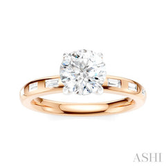 1/4 Ctw Round Shape Baguette and Round Cut Diamond Semi-Mount Engagement Ring in 14K Rose and White Gold