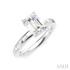 1/4 Ctw Emerald Shape Baguette and Round Cut Diamond Semi-Mount Engagement Ring in 14K White Gold