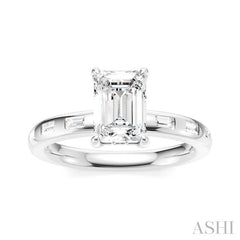 1/4 Ctw Emerald Shape Baguette and Round Cut Diamond Semi-Mount Engagement Ring in 14K White Gold