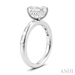 1/4 Ctw Emerald Shape Baguette and Round Cut Diamond Semi-Mount Engagement Ring in 14K White Gold
