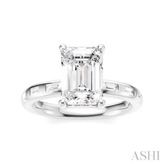 1/4 Ctw Emerald Shape Baguette and Round Cut Diamond Semi-Mount Engagement Ring in 14K White Gold