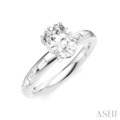 1/4 Ctw Oval Shape Baguette and Round Cut Diamond Semi-Mount Engagement Ring in 14K White Gold