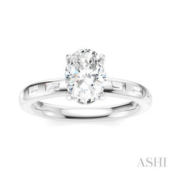 1/4 Ctw Oval Shape Baguette and Round Cut Diamond Semi-Mount Engagement Ring in 14K White Gold