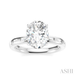 1/4 Ctw Oval Shape Baguette and Round Cut Diamond Semi-Mount Engagement Ring in 14K White Gold