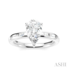 1/4 Ctw Pear Shape Baguette and Round Cut Diamond Semi-Mount Engagement Ring in 14K White Gold