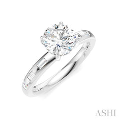 1/4 Ctw Round Shape Baguette and Round Cut Diamond Semi-Mount Engagement Ring in 14K White Gold