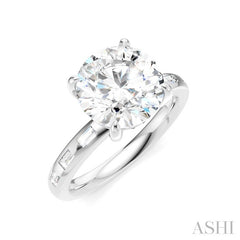 1/4 Ctw Round Shape Baguette and Round Cut Diamond Semi-Mount Engagement Ring in 14K White Gold