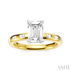 1/4 Ctw Emerald Shape Baguette and Round Cut Diamond Semi-Mount Engagement Ring in 14K Yellow and White Gold