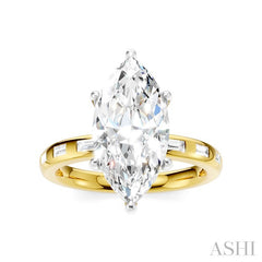 1/4 Ctw Marquise Shape Baguette and Round Cut Diamond Semi-Mount Engagement Ring in 14K Yellow and White Gold