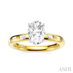 1/4 Ctw Oval Shape Baguette and Round Cut Diamond Semi-Mount Engagement Ring in 14K Yellow and White Gold