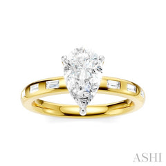 1/4 Ctw Pear Shape Baguette and Round Cut Diamond Semi-Mount Engagement Ring in 14K Yellow and White Gold