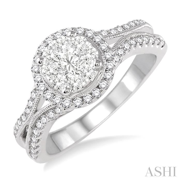 3/4 Ctw Diamond Lovebright Diamond Engagement Ring in 14K White Gold