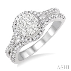 3/4 Ctw Diamond Lovebright Diamond Engagement Ring in 14K White Gold