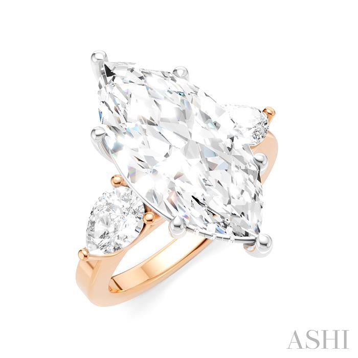 1 1/10 Ctw Tri-Mount Marquise Shape Center Pear and Round Cut Diamond Semi-Mount Engagement Ring in 14K Rose and White Gold