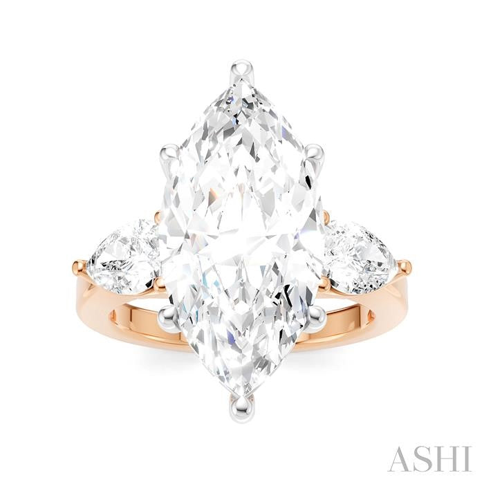 1 1/10 Ctw Tri-Mount Marquise Shape Center Pear and Round Cut Diamond Semi-Mount Engagement Ring in 14K Rose and White Gold