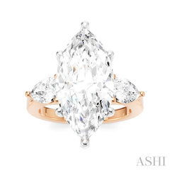 1 1/10 Ctw Tri-Mount Marquise Shape Center Pear and Round Cut Diamond Semi-Mount Engagement Ring in 14K Rose and White Gold