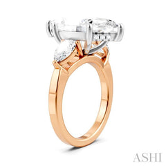 1 1/10 Ctw Tri-Mount Marquise Shape Center Pear and Round Cut Diamond Semi-Mount Engagement Ring in 14K Rose and White Gold