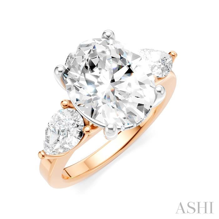 1 1/10 Ctw Tri-Mount Oval Shape Center Pear and Round Cut Diamond Semi-Mount Engagement Ring in 14K Rose and White Gold