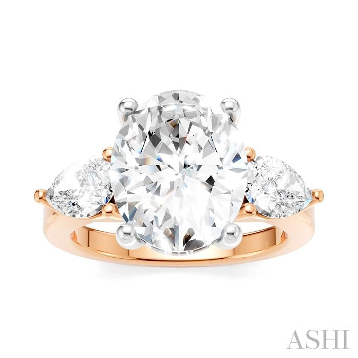 1 1/10 Ctw Tri-Mount Oval Shape Center Pear and Round Cut Diamond Semi-Mount Engagement Ring in 14K Rose and White Gold