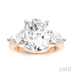 1 1/10 Ctw Tri-Mount Oval Shape Center Pear and Round Cut Diamond Semi-Mount Engagement Ring in 14K Rose and White Gold