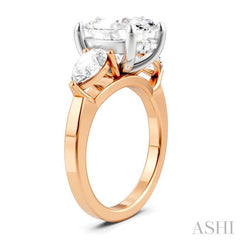 1 1/10 Ctw Tri-Mount Oval Shape Center Pear and Round Cut Diamond Semi-Mount Engagement Ring in 14K Rose and White Gold