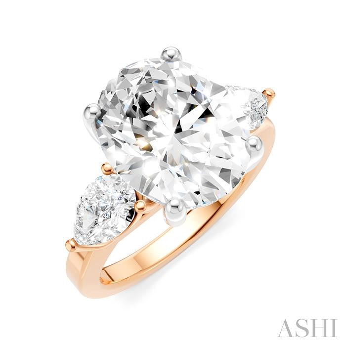 1 1/10 Ctw Tri-Mount Oval Shape Center Pear and Round Cut Diamond Semi-Mount Engagement Ring in 14K Rose and White Gold